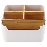 Holz Desktop Stift, Schreibtisch Organizer Bambus, Multifunktionale Aufbewahrungsbox Schreibtisch Zubehör für Pen Schere Handy Notebook Gläser Fernbedienung Make-up