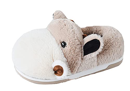Lustige Tier hausschuhe Damen Winter Heim Hausschuhe Nilpferd hausschuhe Warme Plüsch hausschuhe Herren Bequeme Cartoon Schuhe Memory Schaum Erwachsene (37/38, Brown shoe, numeric_37) Cover