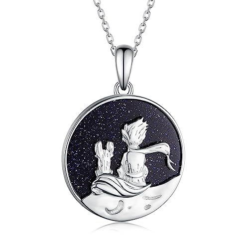 Necklace for Women 925 Sterling Silver Created Blue Star Sapphire Pendant Necklaces Anniversary Birthday Gifts for Women