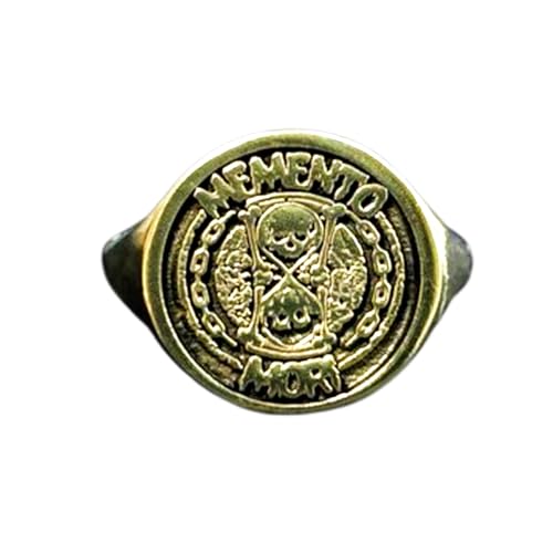 Bague Memento Mori argent 925 chevalière ronde plaquée or taille 5-12.5 LKDR_0747
