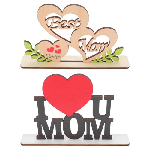 GRIRIW 2pcs Mother's Day Heart Shaped Wooden Ornaments for Table Centerpieces Elegant Hollow Design for Birthday Party and Holiday Decorations