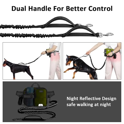 ETACCU Joggingleine Hunde mit Bauchgurt, Freihandleinen Jogging Hundeleine für große und mittelgroße Hunde, Elastische Reflektierende Laufleine 124-180 cm für Laufen, Joggen (Grün)