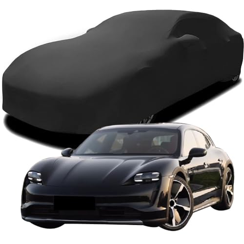 CAESY Car Cover for Porsche TAYCAN CROSS, Elastic Breathable and Dustproof Fabric Indoor Windproof Protection Elastic Cotton Car Covers,Black