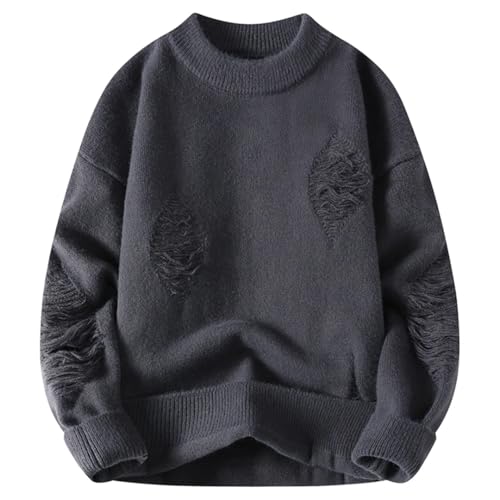 Men Winter Knit Sweater Hole Pullovers O Neck Streetwear Loose Casual Knitted Sweaters2