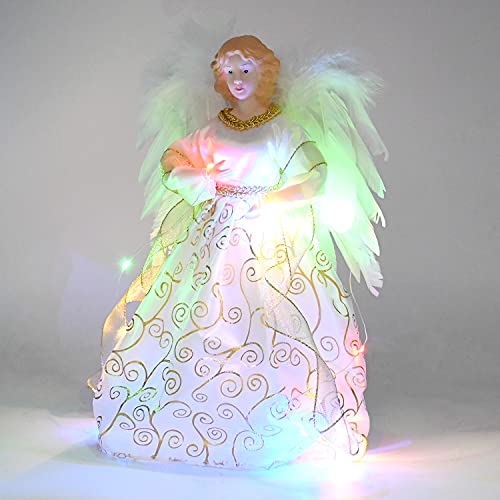 Angel Christmas Tree Topper Ornament With White Feather Wings, Xmas Trees Topper Star For Home Holiday Party Christmas Trees Decorations - Gold, 12 Inch #TOP1