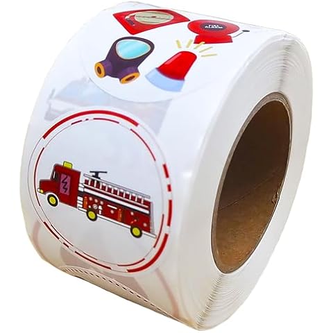 Atsmoicy 500 Fire Truck Party Decorations Labels Roll Stickers Firefighter Party Fireman Themed Baby Shower Birthday Party Supplies Decorations Favors Decals Cover