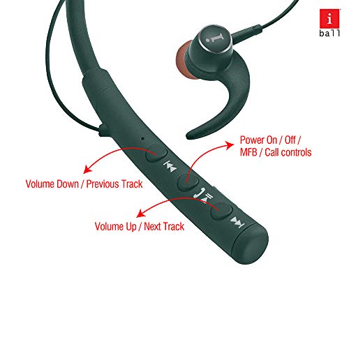 Image of iBall EarWear Base BT 5.0 Neckband Earphone with Mic and 12 Hours Battery Life (Forest Green)