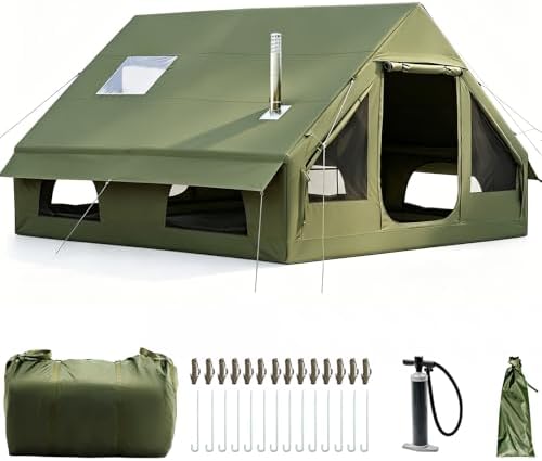 Aufblasbares Campingzelt mit Kaminöffnung & Dachfenster, Aufblasb...
