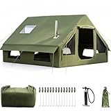 Aufblasbares Campingzelt mit Kaminöffnung & Dachfenster, Aufblasbare Zelt für 2-10per mit Luftpumpe, Zelt Aufblasbar aus Wasserdichtem Oxford-Stoff für Jahreszeiten, Schneller Aufbau Luftzelte