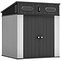 YITAHOME 6x6 FT Outdoor Storage Shed, All-Weather Resin Garden Shed with Windows, Vents and Lockable Double Doors for Garden Tools, Bikes, and Sundries, Waterproof, Gray