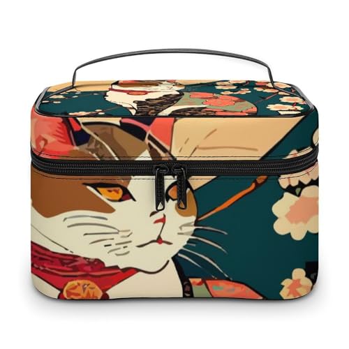 メイクボックス コスメ収納 大容量 かわいい 猫 和風 桜 浮世絵 化粧ポーチ 化粧品入れ メイク収納ケース 軽量 持ち運び アクセサリー 小物入れ おしゃれ 旅行 出張用 プレゼント