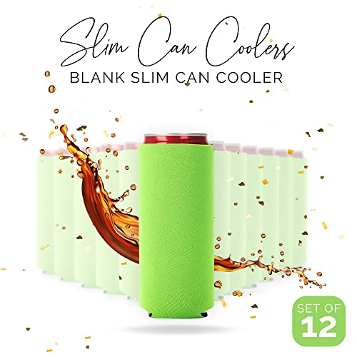 Image of Slim Can Cooler Sleeve 12 Pack - Blank Neoprene Insulated Can Coolers for 12 oz Skinny Beer & Soda Cans - Sublimation Ready Drink Sleeves for Heat Press, Custom Printing & Party Favors (Green)