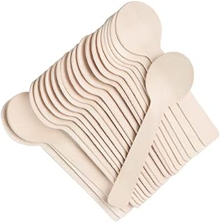 100PCS Disposable Wooden Round Spoon Cutlery Set, 100mm Scoop Wood Biodegradable, Compostable Eco Friendly for Cake, Picnic Parties Weddings, Camping