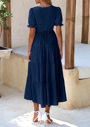 PRETTYGARDEN Women's Summer Casual Short Sleeve V Neck Midi Dresses 2025 Spring A-line Tiered Wedding Guest Dress2