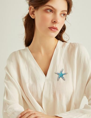 Image of Cute Sea Starfish Lapel Brooch Pin Crystal Rhinestone Paved CZ Star Pins Clip Collar Hat Shirt Jacket Badge Backpack Clothes Accessorries Brooches Delicate Jewelry Gifts for Women Girls Beach Party