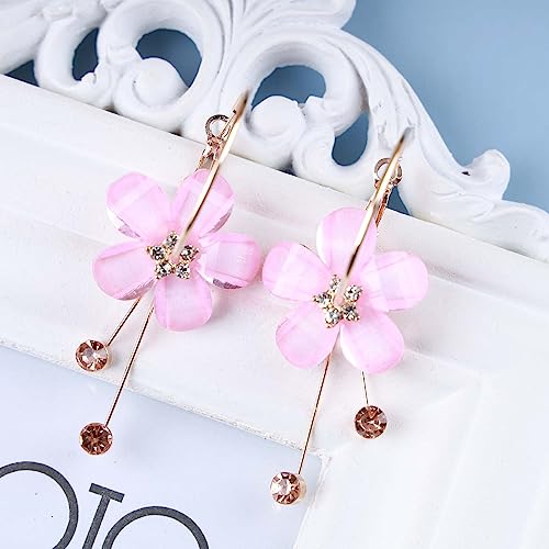 Boho Acrylic Flower Hoop Earrings with Pink Crystal Flowers and Cz Tassel Dangle Earrings - Colorful Resin Jewelry for Women and Girls2