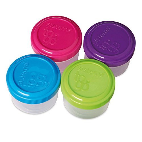 Sistema To Go Collection 1.18 Oz. Salad Dressing Containers, Pink/Green/Blue/Purple, 4 Pack, Bpa Free, Reusable & Food Storage Container, 4.6 Cup #TOP2