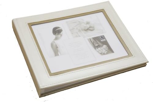 Umbra Magnolia Series Ivory Imitation Leather 12" x 12" Album, Satin Ribbon Detail with Large Collage Opening - 24 White Pages with 552 Corner Mounts