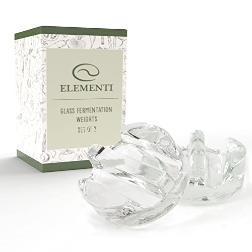 Elementi Fermentation Weight Set of 2 - Fermenting Weights, Glass Fermentation Weights, Canning Weights, Glass Weights for Fermenting Wide Mouth Mason Jars, Pickling Weights Glass with Handles