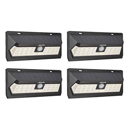 Mr Beams Solar Wedge Max 30 LED Security Motion Sensor Wall Light, 4-Pack, Black