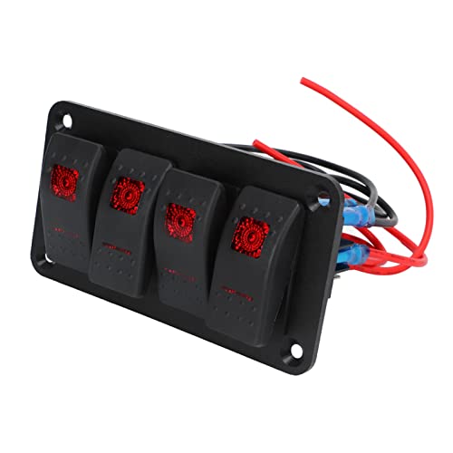 Panneau d'interrupteur à bascule 4 gangs LED rouge 12V 20A étanche - 6
