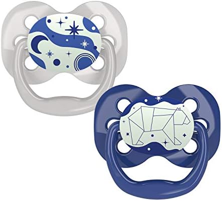 Dr. Brown's Advantage Symmetrical Pacifier with Air Flow, Blue Glow-in-the-Dark, 2-Pack, 0-6m