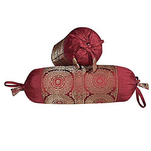 Real Online Seller Set mit 2 Stück indische zylindrische Rohr-Nackenrollenbezügen, Jacquard-Brokat-Bordüre, rund, waschbar, Zylinder-Kissenbezüge, dekorativer Kissenbezug für Frühlingssofa Cover