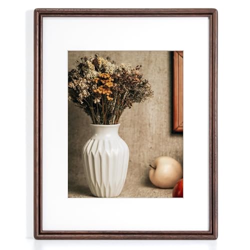 11X14 Picture Frame, Natural Solid Walnut Wood Picture Frame with High Tempered Glass, Handcrafted Rounded Corner 11 by 14 Wooden Frame Matted to 8x10 Photo for Horizontal or Vertical Wall Mounting