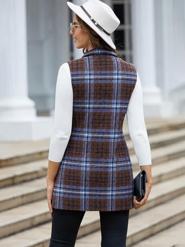 Image of IDEALSANXUN Plaid Vest for Women Fall Winter Sleeveless Blazer Jackets