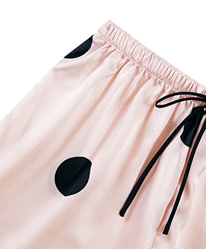 Rooscier Women's Satin Polka Dots Pajamas Set Short Sleeve Button Sleepwear With Shorts Beige Medium #TOP3