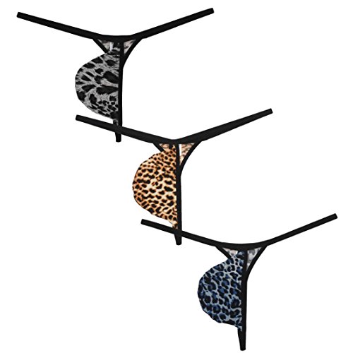 Orocojuco Men Micro G-String Sexy Leopard Pouch Thong Underwear Extreme Mini Border T-Back 3-Pack M #TOP28