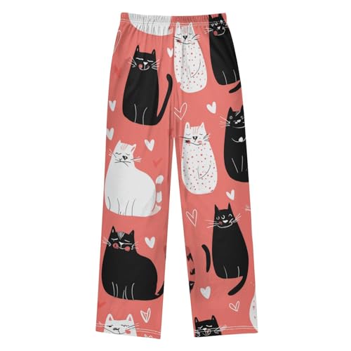 Cat Red Love Boys Long Pants Soft Trousers Elastic Waist Kids Lounge Bottoms with Pockets S-XL2