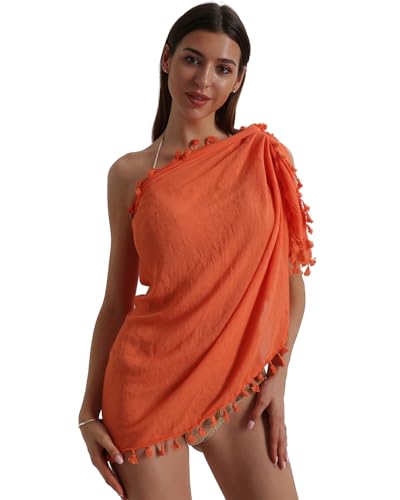 Image of Eicolorte Beach Sarong Pareo Womens Semi-Sheer Swimwear Cover Ups Short Skirt with Tassels