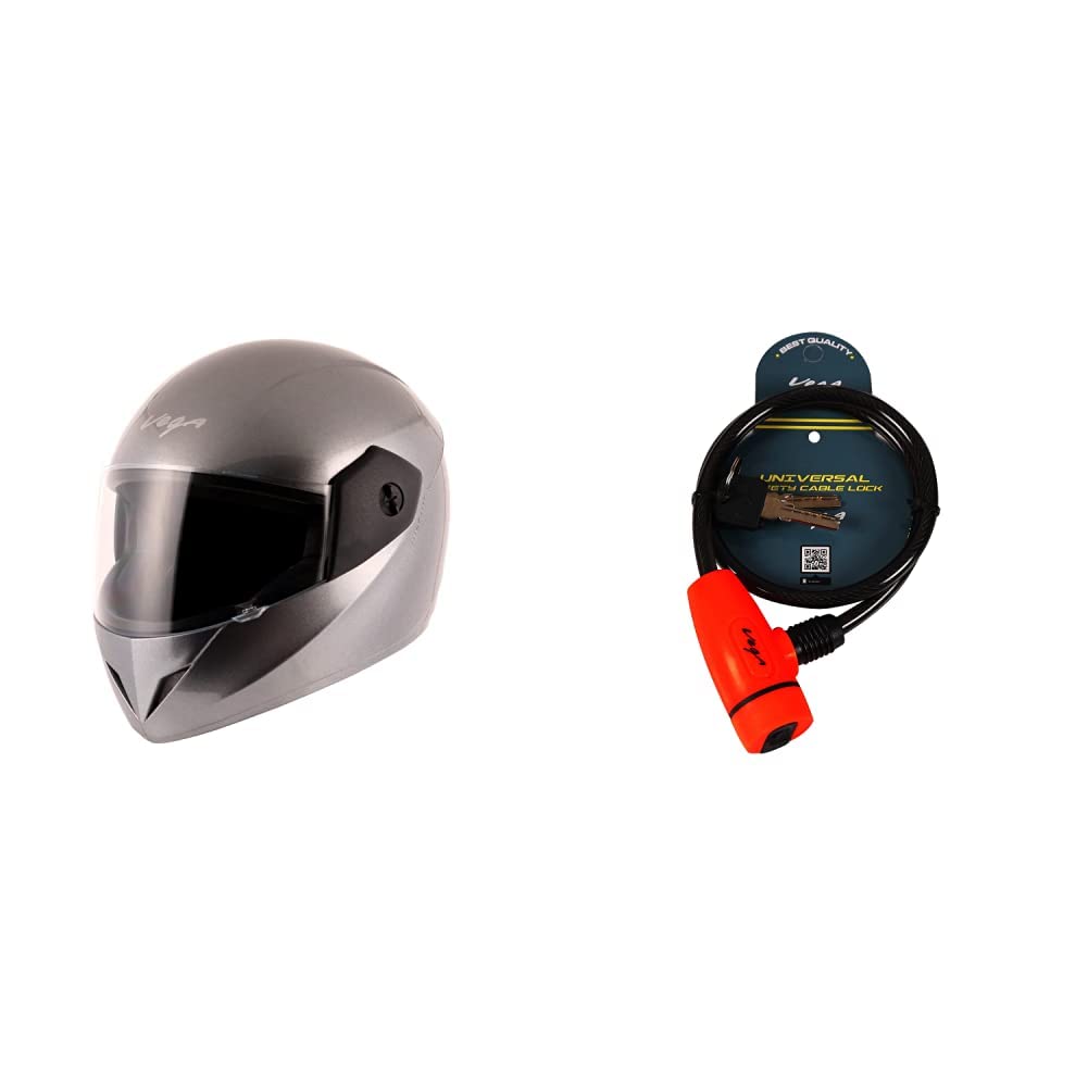 Vega Cliff Dx Full Face Helmet (Anthracite, M) and Vega Safety Cable Lock Dull Black Red
