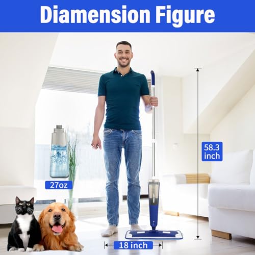 Mop for Multi-Purpose Floor Premium Spray Mop, 18 inch Professional Hardwood Wet and Dry Cleaning Mops with 3 Resuable Pads and Refilled Bottle, Blue by Panda Grip - Used condition - US$30.89