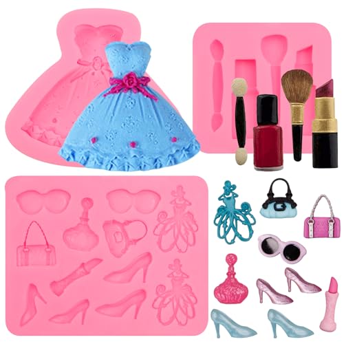 Moules en silicone avec motif de maquillage, talons hauts, chocolat, rouge à lèvres, moules de...