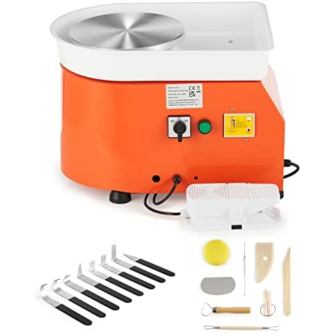 CREWORKS Torno de Alfarero Eléctrico 25cm con Pedal de Pie y 16 Piezas de Herramientas Cover
