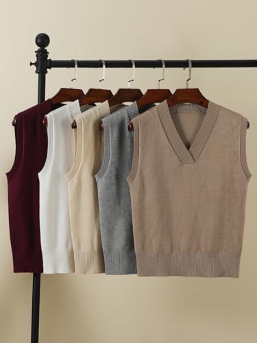 Image of Wowcarbazole Women's V Neck Sweater Vest Sleeveless Ribbed Knit Pullover JK Uniform Classic Basic Tank Tops