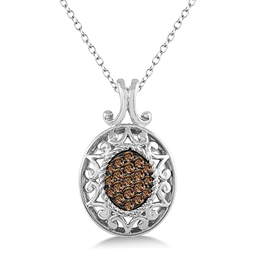 Evoque Oval Shaped Sterling Silver And Treated Brown Diamond Necklace For Women (1/10 Cttw, Brown Color) - Colored Diamond Collection For Womens Jewelry #TOP1