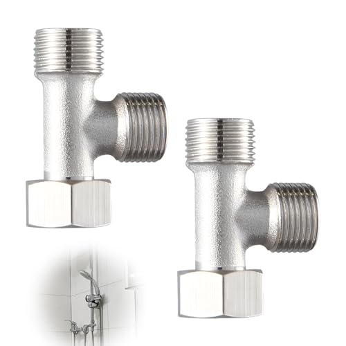 2 Stück Eckventil 3/8 T Stück 1/2 Zoll, 3-Wege Verbindungsventil Wasserhahnverteiler Umstellventil Ventil Robuster T-Adapter für WC-Tank Waschmaschine Brausearmatur Bad & Küche