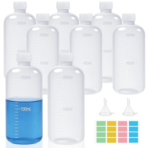 HavaCue 8 Pièces 200ml Bouteille à Réactif avec Ouverture Etroite, Flacons à Essai en Gradués Anti-fuite, Semi-transparent Bouteille de Laboratoire pour...