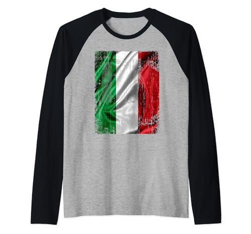 Bandera vintage de Italia bandera italiana para hombres, mujeres y niños Camiseta Manga Raglan