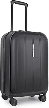 JLY Premium Cabin Suitcase, Laptop Front Pocket, 100% German Bayer Polycarbonate & Advanced PU Waterproof Fabric, 4 Wheel, Hand Carry-on Luggage Small Size, Trolley Handle, TSA Lock Coal Black