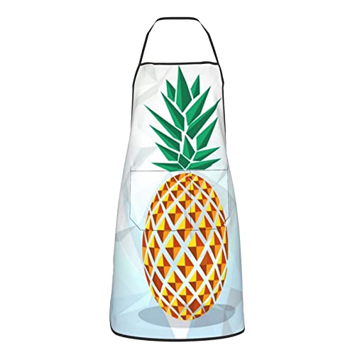 Pineapple Geometric Apron, Cooking Kitchen Aprons Waterproof Bib Kitchen Apron With 2 Pockets Long Ties #TOP1