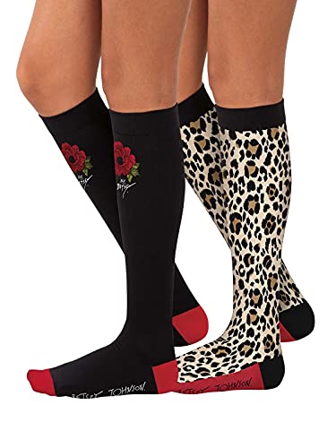 KOI Betsey Johnson BA178 Compression Socks 2-pk Floral Cheetah Betsey M-L