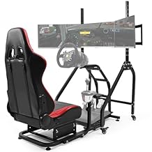 Anman Adjustable Racing Simulator Cockpit with Triple Monitor Stand and Seat Compatible with Logitech G29 G920 G923, for Thrustmaster T128 T150 T248 T300, No electronic equipment