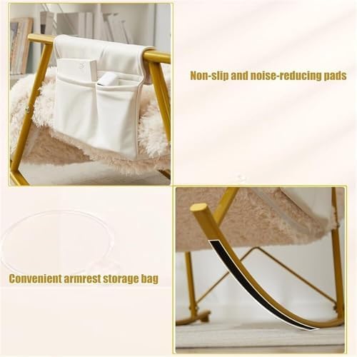 Patio Leisure Rocking Chairs，Indoor Modern Glider Rocking Chair Rocking Accent Armchair with Upholstered Side Pocket for Living Room Bedroom Offices(Golden Legs)