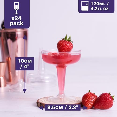 MATANA 24 Elegant Plastic Coupe Glasses for Cocktails, Martinis, Maragaritas, Champagne, Wine (120ml) - Transparent, Sturdy & Reusable for Weddings, Birthdays, Parties & Events - Image 3