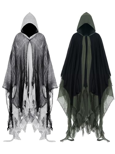 Geyoga 2 Pcs Halloween Horror Grim Reaper Costume Scary Cloa