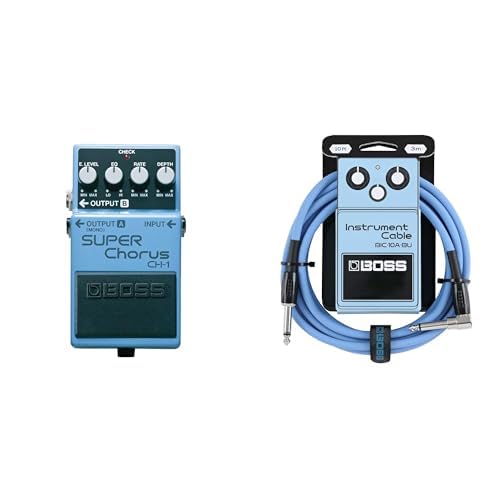 BOSS CH-1 Stereo Super Chorus Effektpedal-Bundle mit BOSS BIC-10A-BU Instrumentenkabel